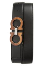 Men's Salvatore Ferragamo Double Gancino Reversible Leather Belt - Nero/ Hickory