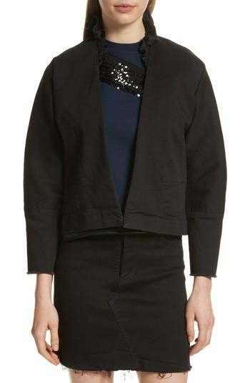 Women's Harvey Faircloth Ruffle Collar Crop Denim Jacket - Black
