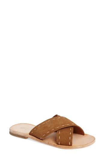 Women's Frye Avery Pickstitch Slide Sandal .5 M - Brown