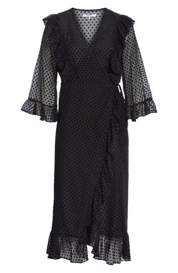 Women's Ganni Swiss Dot Tulle Wrap Dress Us / 34 Eu - Black