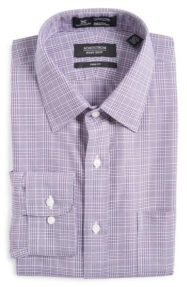 Men's Nordstrom Men's Shop Smartcare(tm) Trim Fit Plaid Dress Shirt 34/35 - Purple