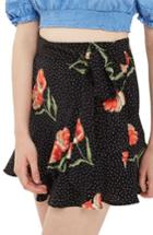 Women's Topshop Spot Flower Ruffle Skirt Us (fits Like 10-12) - Black