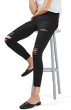 Petite Women's Topshop Jamie Super Rip Skinny Jeans X 28 - Black
