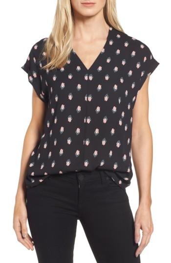 Women's Pleione High/low V-neck Mixed Media Top, Size - Black