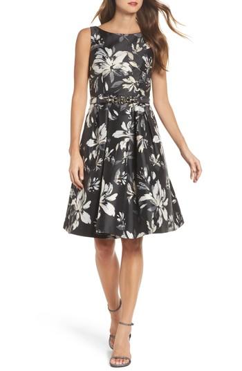 Women's Eliza J Belted Metallic Jacquard Party Dress