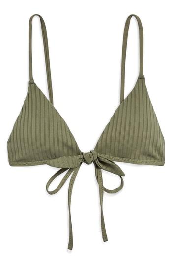 Women's Topshop Ribbed Triangle Bikini Top Us (fits Like 0) - Green