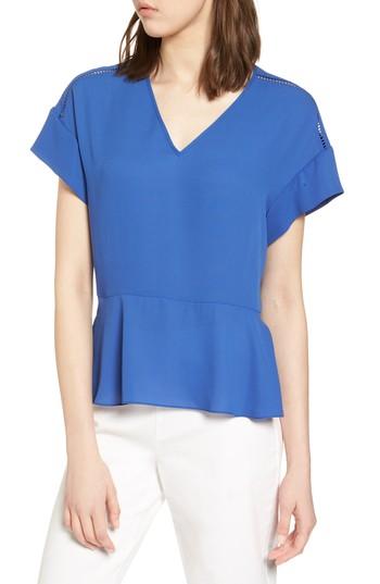 Women's Halogen Ruffle Sleeve Peplum Stretch Cotton Blend Top - Blue