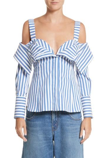 Women's Monse Stripe Poplin Cold Shoulder Top - Blue