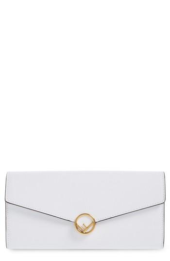 Women's Fendi Logo Flap Leather Continental Wallet - White