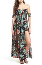 Women's Button Front Off-the-shoulder Maxi Romper - Blue