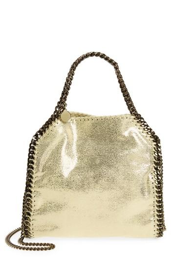 Stella Mccartney Mini Falabella Shaggy Deer Metallic Faux Leather Tote - Brown
