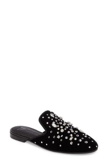 Women's Giuseppe Zanotti Embellished Velvet Loafer Mule .5 M - Black