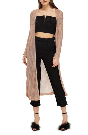 Women's Topshop Metallic Longline Cardigan - Pink