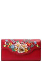Women's Gucci Ricamo Fiori Floral Embroidered Continental Wallet - Red
