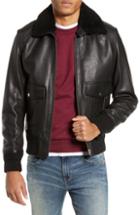 Men's The Kooples Teddy Leather Jacket With Removable Genuine Lamb Shearling Trim - Black