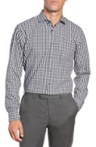 Men's Nordstrom Men's Shop Tech-smart Trim Fit Stretch Check Dress Shirt - 32/33 - Black