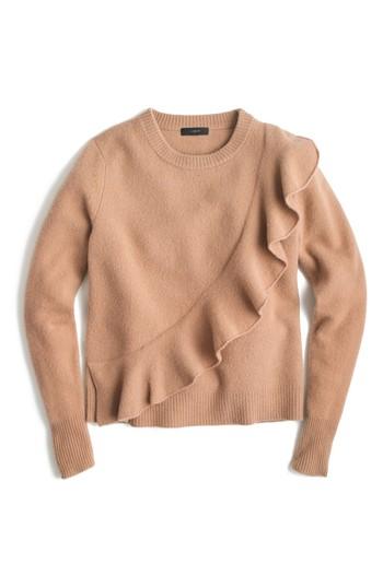 Women's J.crew Harold Ruffle Boiled Wool Sweater - Brown