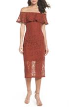 Women's Nsr Lace Off The Shoulder Midi Dress - Brown