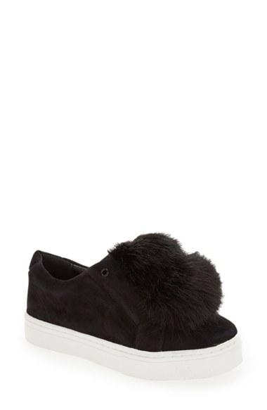 Women's Sam Edelman 'leya' Faux Fur Laceless Sneaker .5 M - Black