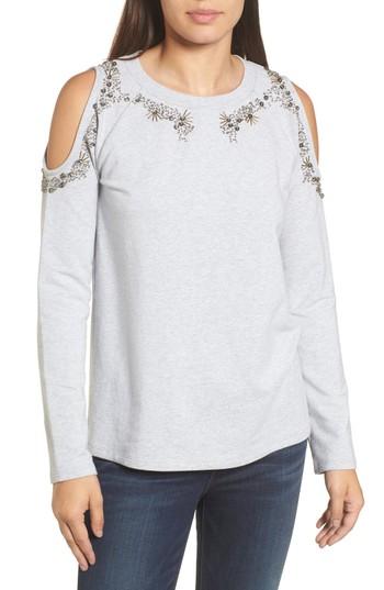 Women's Halogen Beaded Cold Shoulder Sweatshirt - Grey