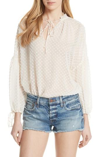 Women's Alice + Olivia Swiss Dot Silk Blend Blouson Top - Ivory