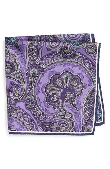 Men's Nordstrom Men's Shop Paisley Silk Pocket Square, Size - Purple