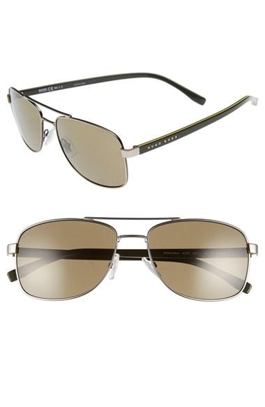 Men's Boss '0762/s' 58mm Polarized Navigator Sunglasses - Matte Ruthenium Khaki