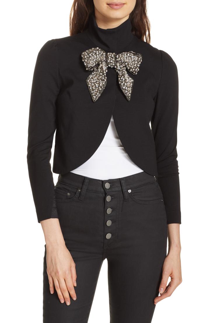 Women's Alice + Olivia Addison Embellished Bow Crop Jacket