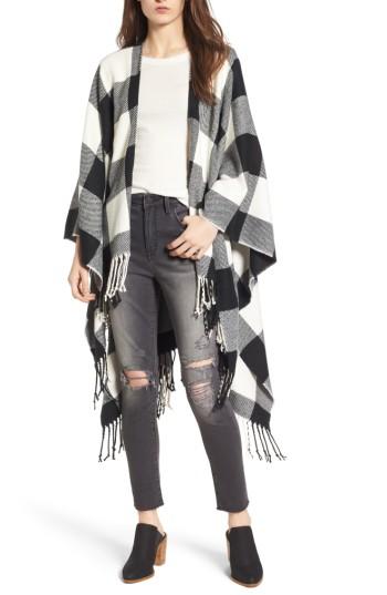 Women's Treasure & Bond Woven Buffalo Check Ruana, Size - Black