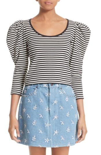 Women's Marc Jacobs Stripe Cotton Puff Sleeve Top - Black