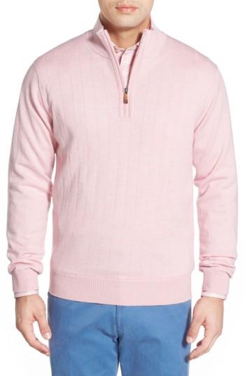 Men's Bobby Jones Windproof Merino Wool Quarter Zip Sweater, Size - Pink
