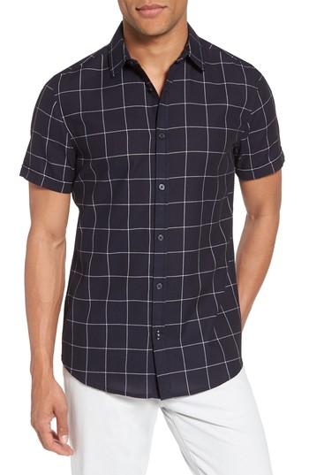 Men's Vince Camuto Window Pane Print Woven Shirt - Blue