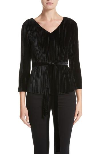 Women's Armani Collezioni Belted Velvet Blouse - Black