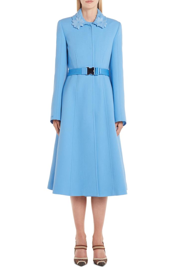 Women's Fendi Genuine Mink Fur Flower Belted Wool Crepe Dress Us / 38 It - Blue