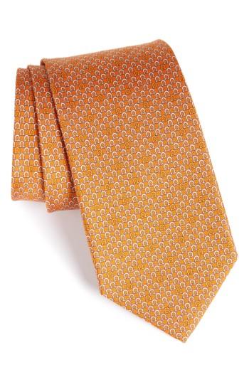 Men's Salvatore Ferragamo Geometric Print Silk Tie, Size - Orange
