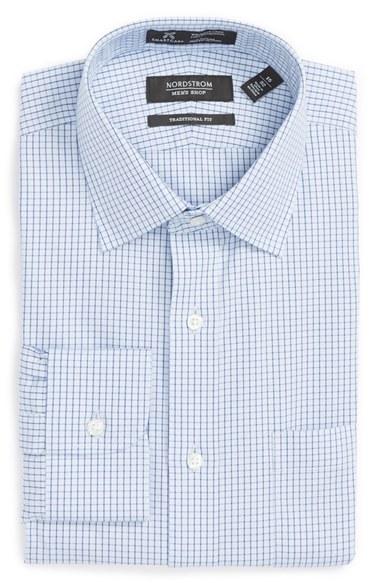 Men's Nordstrom Men's Shop Smartcare(tm) Traditional Fit Check Dress Shirt 33 - Blue