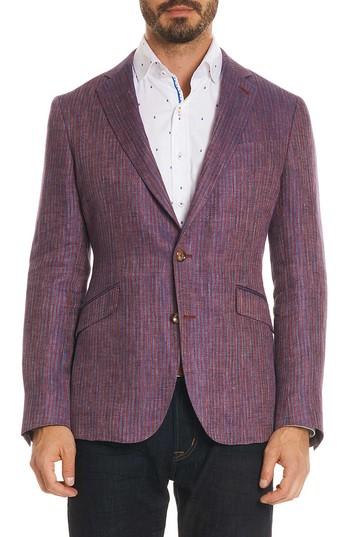 Men's Robert Graham Corbett Tailored Fit Stripe Linen Sport Coat - Purple