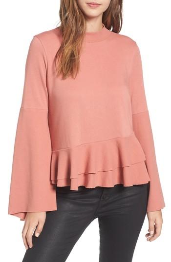 Women's Bp. Ruffle Hem Bell Sleeve Top, Size - Pink