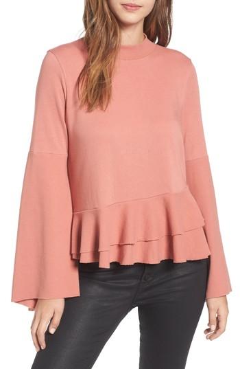 Women's Bp. Ruffle Hem Bell Sleeve Top, Size - Pink