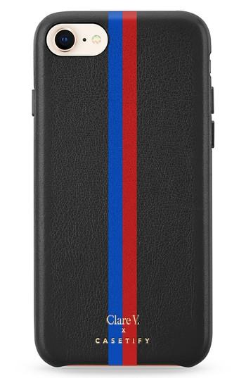 Casetify X Clare V. Stripe Leather Iphone 7/8 & 7/8 Case - Black