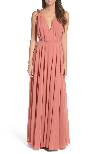 Women's Lulus V-neck Chiffon Gown - Orange