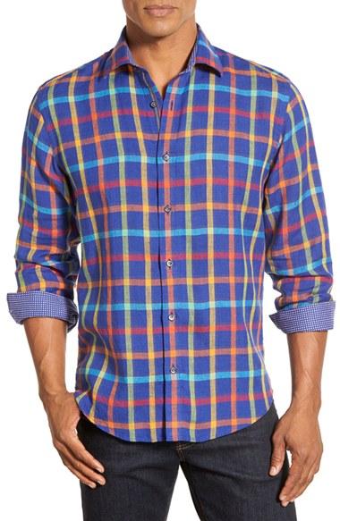 Men's Bugatchi Shaped Fit Grid Sport Shirt