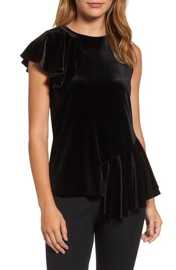 Women's Halogen Velvet Ruffle Top - Black