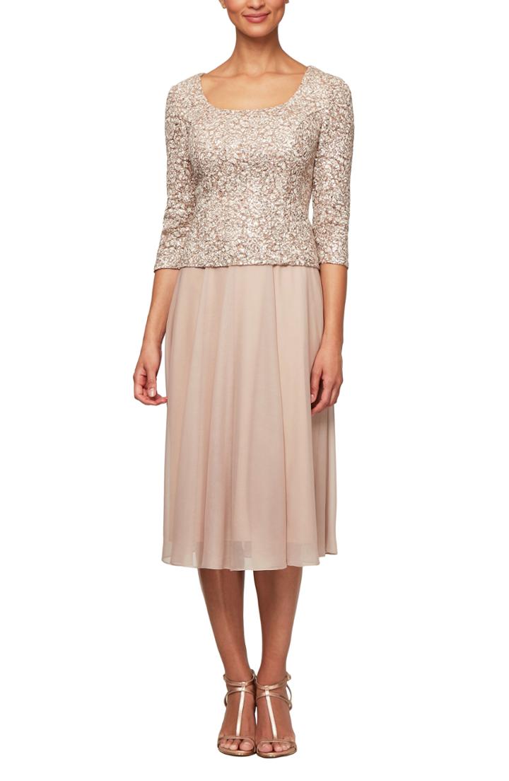 Women's Alex Evenings Sequin Bodice Tea Length Dress - Ivory