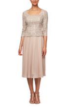 Women's Alex Evenings Sequin Bodice Tea Length Dress - Ivory