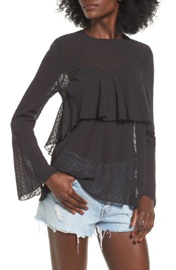 Women's The Fifth Label Sweet Memories Swiss Dot Ruffle Top - Black
