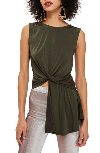 Women's Topshop Asymmetrical Twist Detail Top Us (fits Like 0) - Green
