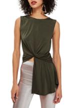 Women's Topshop Asymmetrical Twist Detail Top Us (fits Like 0) - Green