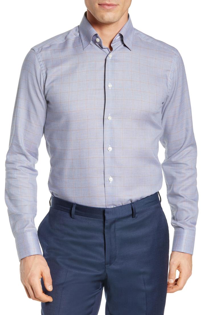 Men's Eton Contemporary Fit Windowpane Dress Shirt .5 - Blue
