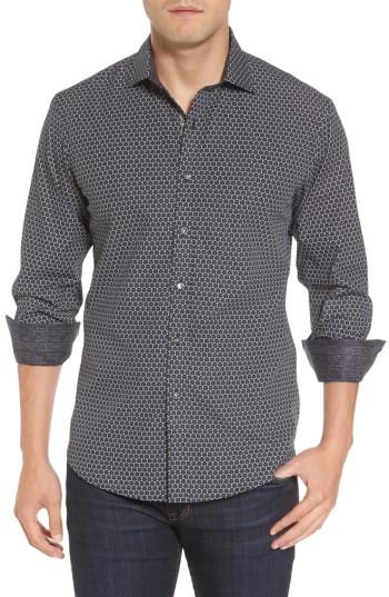 Men's Bugatchi Shaped Fit Geometric Print Sport Shirt - Black
